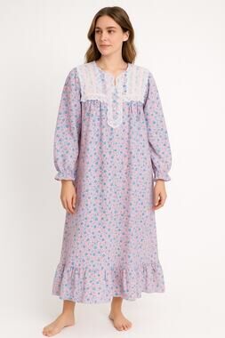 NWT Vintage exclusively for Lord & Taylor Floral Cotton Lace ribbon Nightgown M